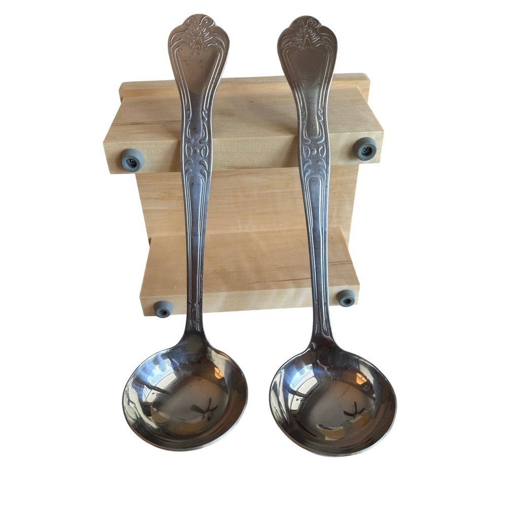Update Stainless Soup Ladle Set 2 10" Floral Embossed Handle Silverware Kitchen